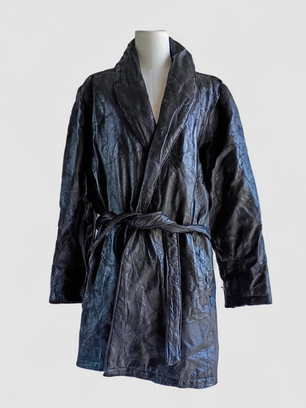 Navarre Leather Company Genuine Black Leather patchwork Belted Jacket Plus XXL